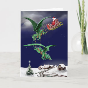 Santas Dragon Sleigh Holiday Card