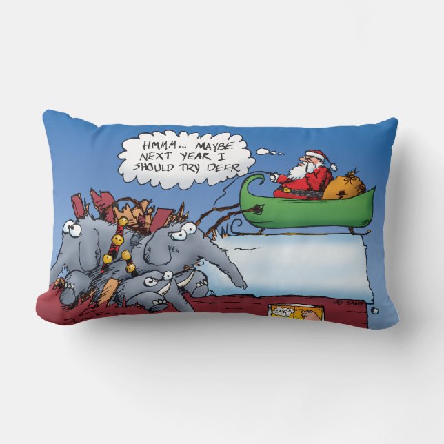 Santas Elephants Christmas Cartoon Pillow (Front)