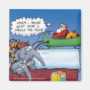 Santas Elephants Funny Holiday Cartoon Magnet