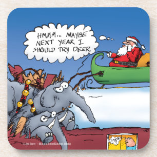 Santas Elephants Holiday Cartoon Coaster