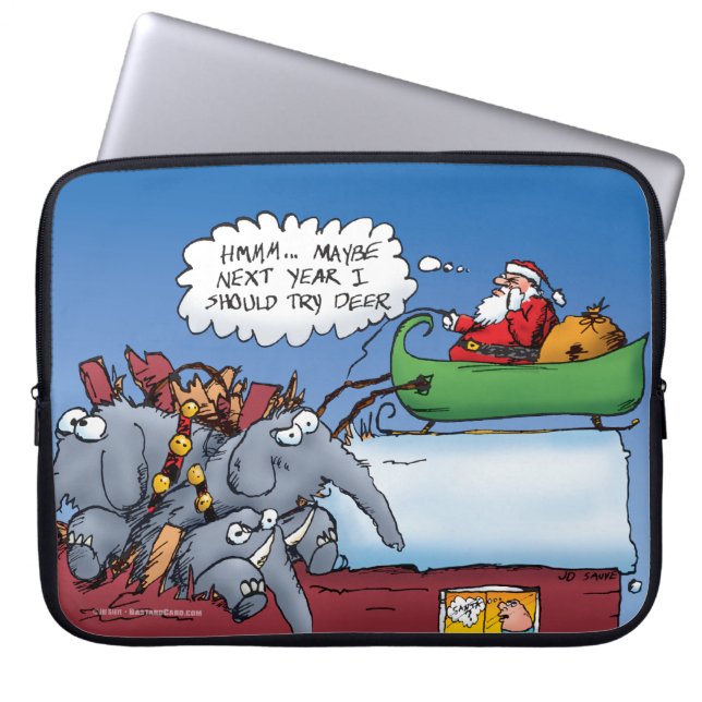 Santas Elephants Holiday Cartoon Laptop Sleeve (Front)