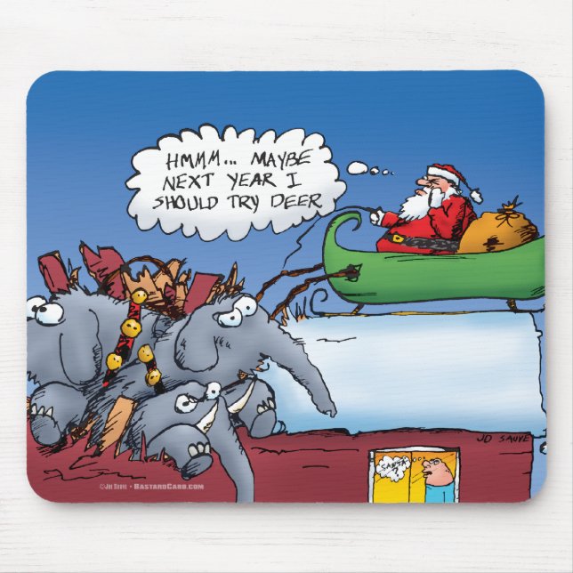 Santas Elephants Holiday Cartoon Mouse Pad (Front)