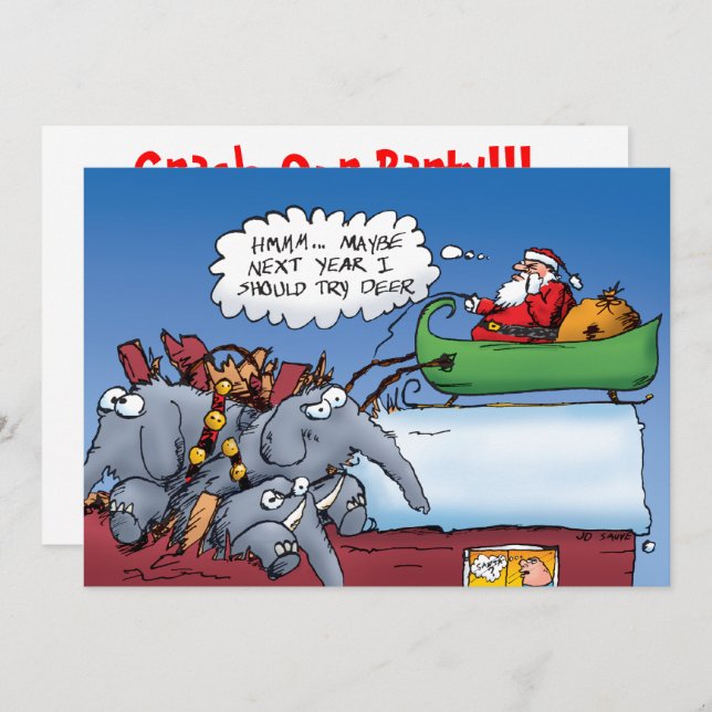 Santa's Elephants Holiday Invitation (Front/Back)