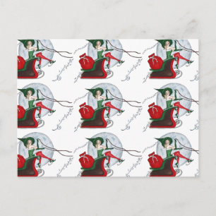 Santa's Elf and Sleigh Holiday Postcard