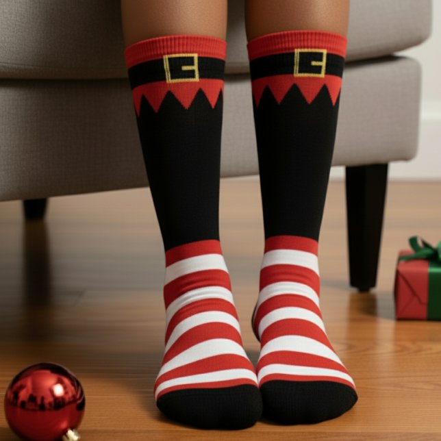 Santa's Elf Christmas Red Striped Black Socks (Santa's Elf Christmas Red Striped Black Socks
)