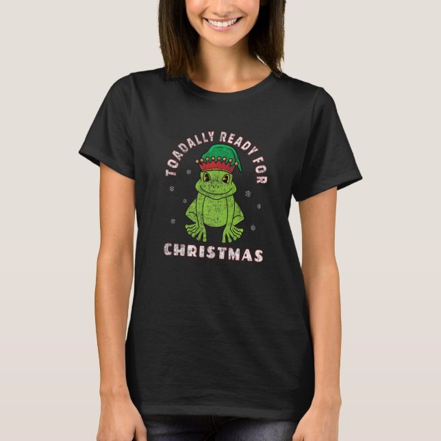Santa's Elf Toad Frog  Retro Toadally Ready for Ch T-Shirt (Front)