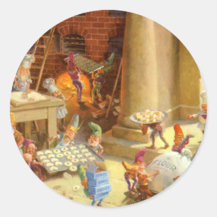 Santa's Elves Baking Christmas Cookies Classic Round Sticker