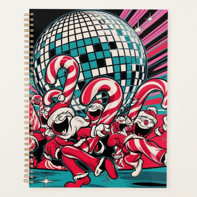 Santa's Elves Candy Canes Dance A Under Disco Ball Planner (Front)