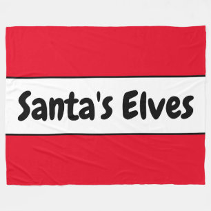 SANTA'S ELVES Christmas Red White Holiday Stripes Fleece Blanket
