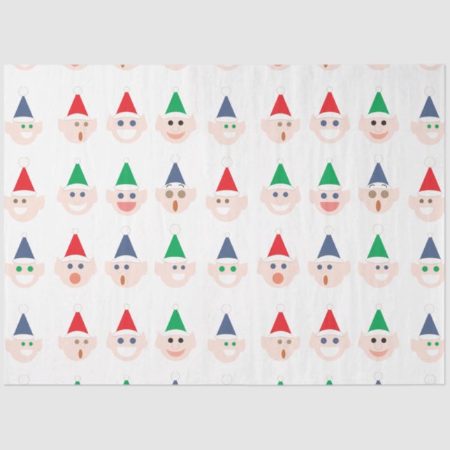 Santa's Elves Elf Faces Christmas Holiday Festive Tissue Paper (Front)