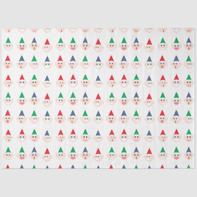 Santa's Elves Elf Faces Christmas Holiday Festive Tissue Paper (Front)