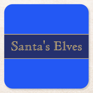 SANTA'S ELVES Festive Bright Alpine Blue Stripes Square Paper Coaster