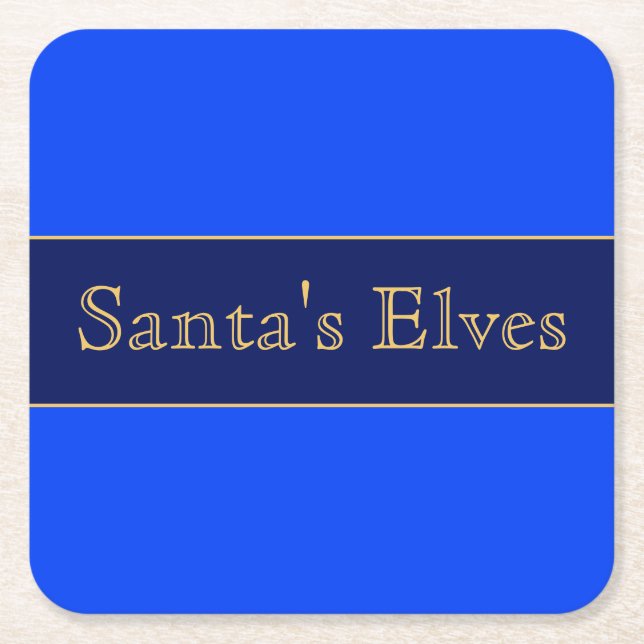 SANTA'S ELVES Festive Bright Alpine Blue Stripes Square Paper Coaster (Front)