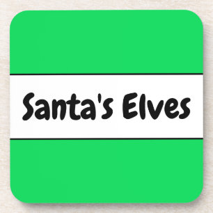 SANTA'S ELVES Festive Bright Green White Stripes Coaster