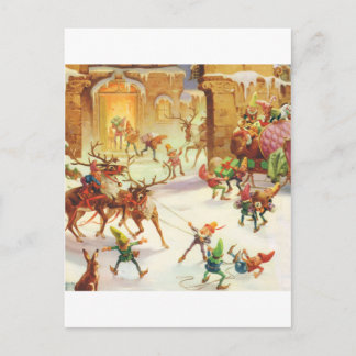 SANTA'S ELVES LOAD HIS SLEIGH WITH GIFTS HOLIDAY POSTCARD