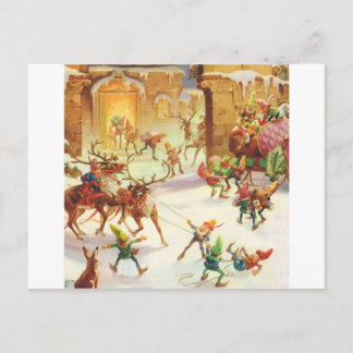 SANTA'S ELVES LOAD HIS SLEIGH WITH GIFTS HOLIDAY POSTCARD