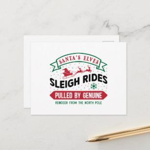 Santa's elves sleigh rides Christmas Holiday Postcard