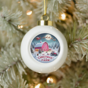 Santa's Farmhouse Christmas Rustic Holiday  Ceramic Ball Christmas Ornament