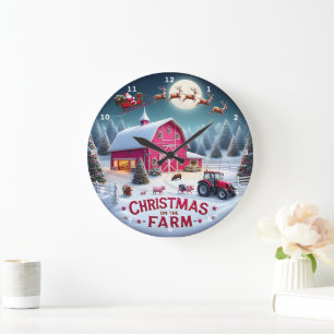 Santa's Farmhouse Christmas Rustic Holiday Wall Large Clock