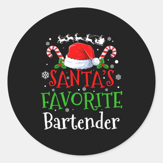 Santa's Favorite Bartender Christmas Party  Classic Round Sticker (Front)