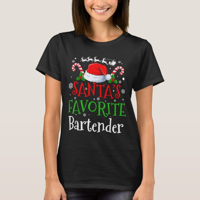Santa's Favorite Bartender Christmas Party  T-Shirt (Front)