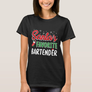 Santa's Favorite Bartender T Shirt Cute Xmas Party