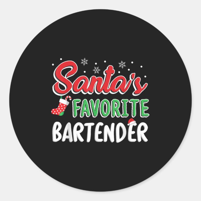 Santa's Favorite Bartender T Shirt Cute Xmas Party Classic Round Sticker (Front)
