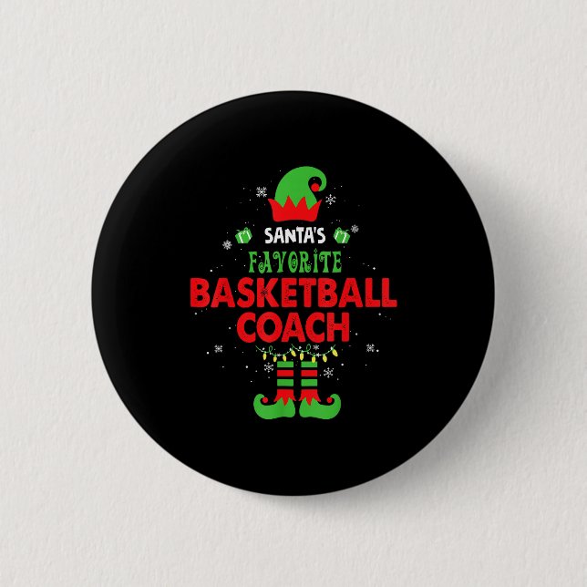Santa's Favorite Basketball Coach Funny Elf Family 6 Cm Round Badge (Front)