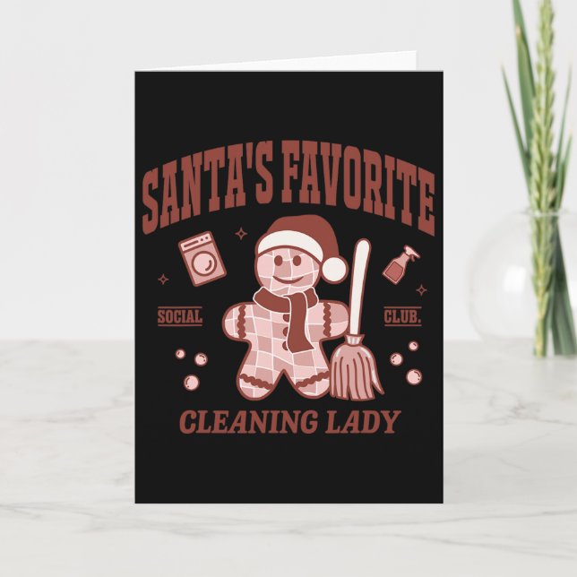 Santa's Favorite Cleaning Lady Christmas Retro Hou Card (Front)