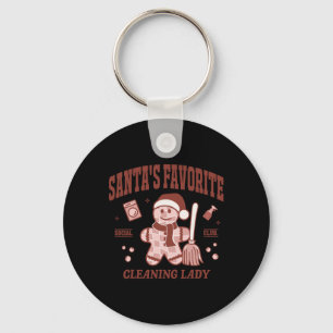 Santa's Favorite Cleaning Lady Christmas Retro Hou Key Ring