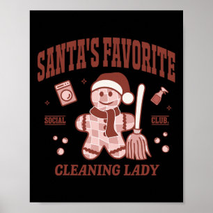 Santa's Favorite Cleaning Lady Christmas Retro Hou Poster