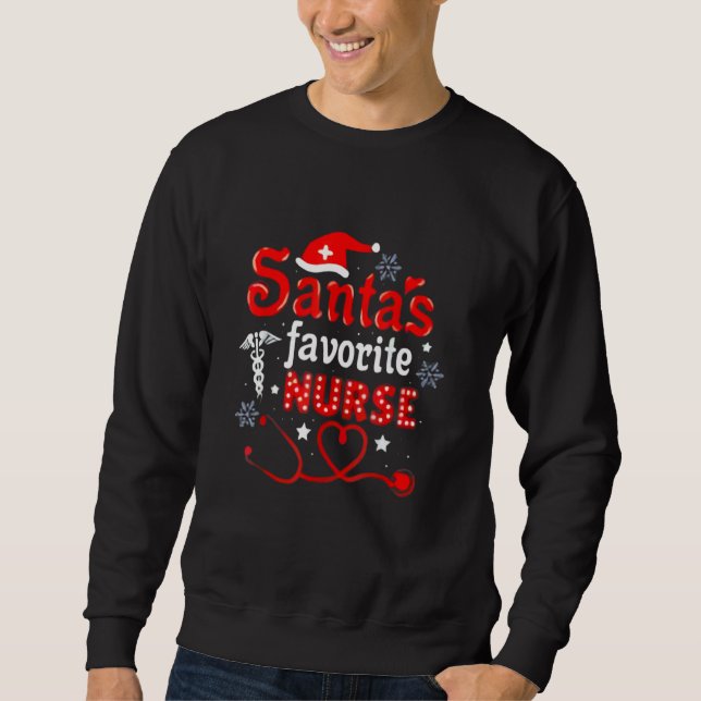 Santa's Favorite CNA Nurse  Santa Hat Candy cane X Sweatshirt (Front)