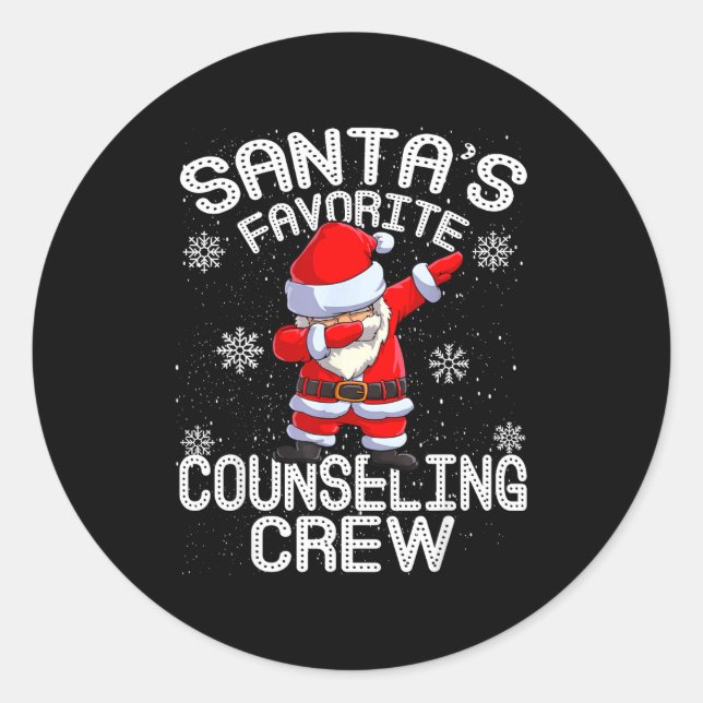 Santa's Favorite Counseling Crew Christmas  Classic Round Sticker (Front)