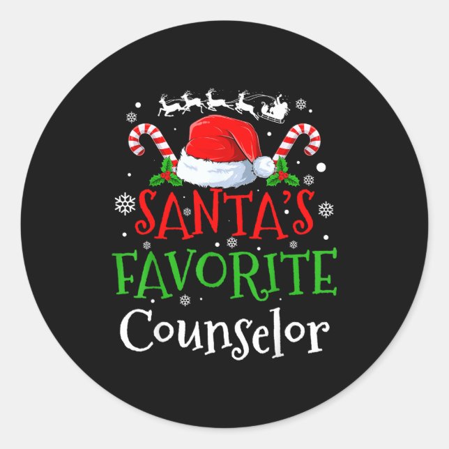 Santa's Favorite Counselor Christmas Party  Classic Round Sticker (Front)