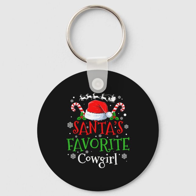 Santa's Favorite Cowgirl Christmas Party  Key Ring (Front)