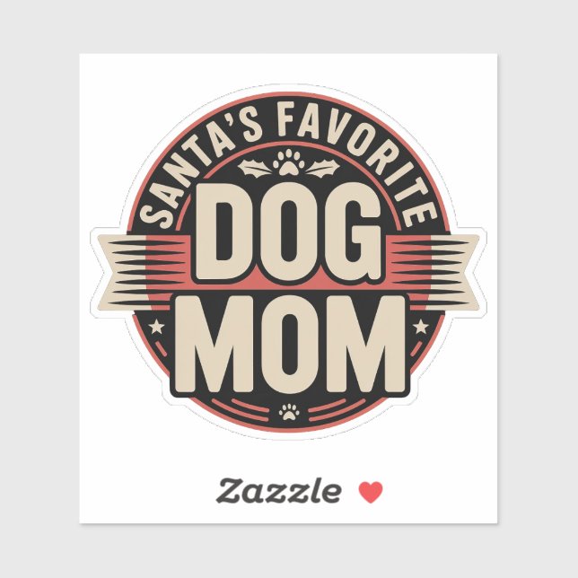 Santa's Favorite Dog Mom - Retro Holiday Badge (Sheet)