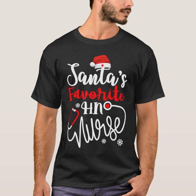 Santa's Favorite HN Nurse  Christmas Nurse T-Shirt (Front)