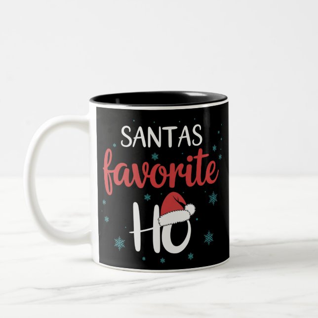 Santa's Favorite Ho Christmas Matching Holiday  Two-Tone Coffee Mug (Left)