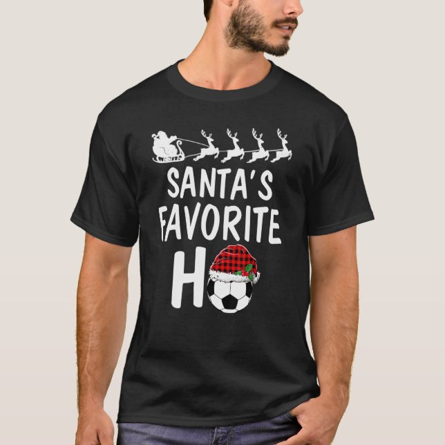 Santa's Favorite Ho Christmas Santa Red Plaid  Soc T-Shirt (Front)