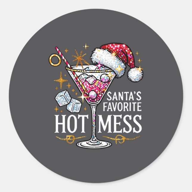 Santa's Favorite Hot Mess Long Sleeve  Classic Round Sticker (Front)