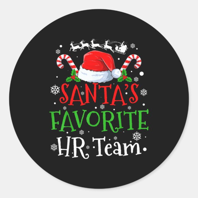 Santa's Favorite Hr Team Christmas Party  Classic Round Sticker (Front)
