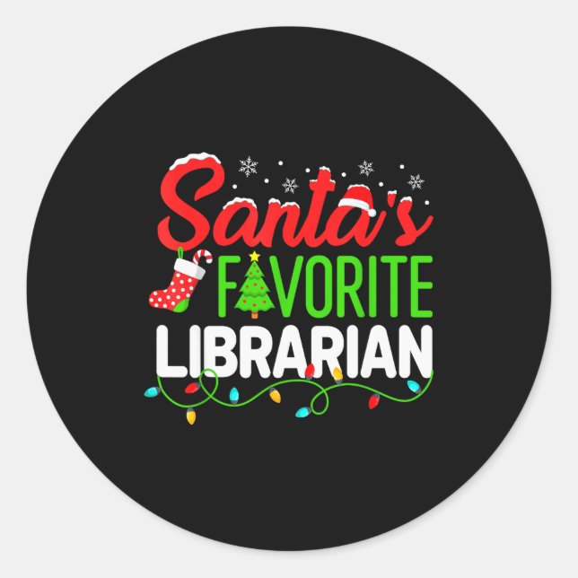 Santa's Favorite Librarian Christmas Library Book  Classic Round Sticker (Front)