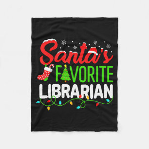Santa's Favorite Librarian Christmas Library Book Fleece Blanket