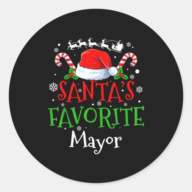 Santa's Favorite Mayor Christmas Party  Classic Round Sticker (Front)