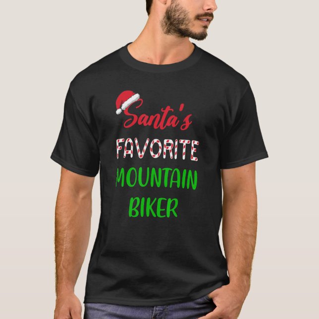 Santas Favorite Mountain Biker   Funny Cycling Chr T-Shirt (Front)