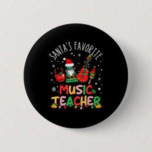 Santa's Favorite Music Teacher Christmas Santa Hat 6 Cm Round Badge