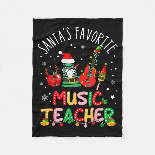 Santa's Favorite Music Teacher Christmas Santa Hat Fleece Blanket (Front)