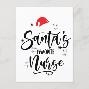 Santa's Favorite Nurse Christmas  Announcement Postcard