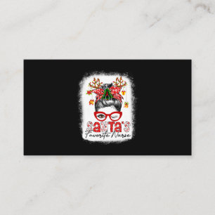 Santas Favorite Nurse Christmas Messy Bun Bleached Business Card