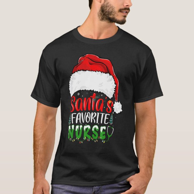 Santa's Favorite Nurse Christmas Nursing T-Shirt (Front)